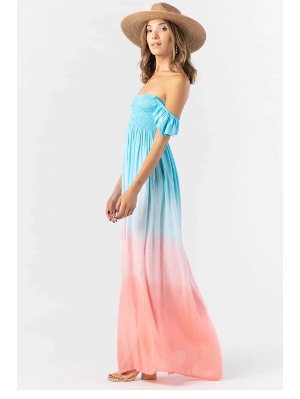 NWT Tiare Hawaii Signature Hollie Dress in Coral/Aqua ombré